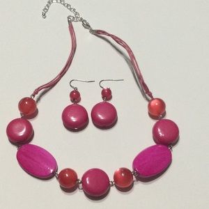 Pink Necklace and Matching Earrings